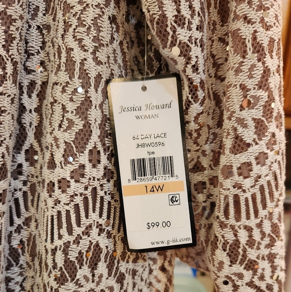 Jessica Howard Stunning Lace Dress with Tiny Sequins 3/4 Sleeves Macys - Picture 8 of 14